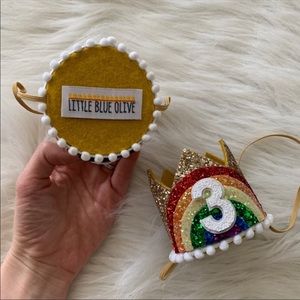 Little Blue Olive Accessories - Rainbow Glitter 3rd Birthday Crowns Set Of 2 Little Blue Olive Accessories - Rainbow Glitter 3rd Birthday Crowns Set Of 2